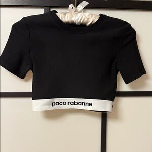 Paco Rabanne Black Logo Tape Crop Top Short Sleeve Size M
